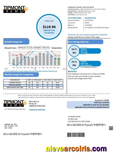 USA Indiana Tipmont business utility bill
